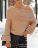 Women Sweters Kobiet Knitwear Strase Lose Slash Sleck Off Shoder Lantern Rękaw Casual Swater Modna moda dostawa odzieży OTW5E