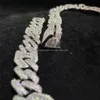 Solid Sier Gra Moissanite 15mm VVS Diamond Iced Out Hip Link Chain Baguette Cut Pass Tester Kubansk halsband