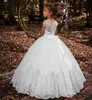 Lovey Holy Lace Princess Flower Girl Dresses Ball klänning Första nattvardsklänningar för flickor ärmlös tyll småbarnstävlingsklänningar2347280