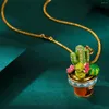 Pendentif Colliers Mode Émail Peut ouvrir Cactus Pot de fleur Collier Femme Niche Chandail Chaîne avec accessoires