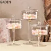 Bocaux style européen plateau à gâteau en verre Transparent plateau à fruits plateau à pied haut couvercle anti-poussière mariage créatif maison Dessert Table décoration