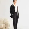 Calças femininas de duas peças insozkdg elegante casual escritório calças terno mulheres moda coreia blazer pantsuit feminino vintage jaquetas retas 2