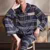 2024 Frühling Herbst Streifen Cott Pyjamas Casual Plaid Pyjama Männer LG Sleeve Nachtwäsche Atmungsaktive Komfortable Housewear Anzug 3XL U2Uq #