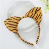 European and American fashion short plush hair hoop Cat's ears (Steamed cat-ear shaped bread) tiger leopard party holiday hair accessories novelty AB10