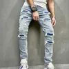 Hommes trous jeans skinny décontracté pantalon streetwear mâle élégant solide hip hop slim pantalon denim 240322