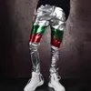 uomo Big Kids Chic Fi Sier Pantaloni metallici colorati Hip Hop Heap Spettacolo dal vivo Costumi di danza Pantaloni 34ZT #