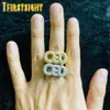 Band Rings New Gold Silver Hip Hop Rectangular 5A Zircon Mens Ring Famous Brand Ice Out Micro Pave Cz Heart Large Size Ring Jewelry J240326