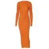 女性の新しい秋/冬のファッションエレガントで高級なソリッドカラーラウンドネックデザイン長袖ドレス