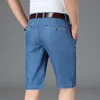 Verano marca masculina pantalones hasta la rodilla hombres negro elasticidad pantalones cortos de mezclilla clásico busin casual estiramiento jeans rectos i07z #