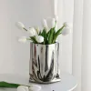 Vases Silver Ruffled Flower Vase Ceramic Vase Porcelain Flower Arrangement Decoration Bag Shape Terrarium Home Decoration Vases Pots