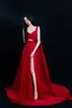 Sexy Long Red V-Neck Pleated Celebrity Dresses With Slit A-Line Chiffon Sleeveless Sweep Train Zipper Back Prom Dresses for Women