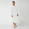 men's Retro Stand Collar Muslim Nightgown Home Wear Lg Sleeve Pocket Butt-down Solid Color Sleep Robes Leisure 2024 New g3bb#