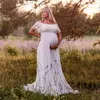 Slash Neck Boho Maternity Po стреляйте в длинные платья, джерси Ruffles Lace Pography Maxi платье 240321