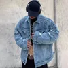 Retro konvexe Schildkröte Shell Denim Jacke Männer Hip Hop gerissen Loch Lose Harajuku Bombermäntel Kumpelte Straße Herbst Jeans Outwear 240311