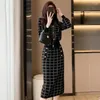 Werkjurken plaid truien 2 -delige sets vrouwen causaal half coltrui gebreide pullover Koreaanse tracksuit slanke hoge taille gebreide rokken kleren