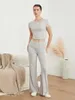 Active Sets Women Y2K 2 Piece Lounge Set Short Sleeve Crop Tops And Flare Pants Low Rise Fold Over Yoga Tracksuit