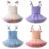 Småbarn Baby Girls Sweet Princess Tutu Dress Smocked frilly Bodice Elastic Midje Tulle Mesh Dresses For Wedding Birthday Party 240325