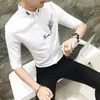 Men's Casual Shirts Summer Square Collar Fashion Three Quarter Shirt Man High Street Embroidered Cardigan Office Button All-match Tops
