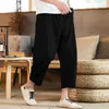 mens Cott And Linen Solid Color Casual Pants Japanese Linen Sports Slim Pants Feet Loose Trousers For Male Pantal Homme R5nW#