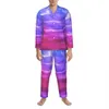 Blauw Roze Paars Vloeibare Nachtkleding Herfst Abstracte Kunst Casual Oversized Pyjama Set Man Lg Mouwen Nachtpatroon Thuis Pak a6sT #