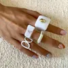 Cluster Rings Plastic For Women White Opaque Geometric Chunky Cocktail Ring Statement Multi Pack Resin Midi Fashion Jewelry Set