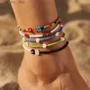 Anklets FNIO Bohemian colored bead ankle bracelet suitable for womens foot jewelry summer beach barefoot bracelet on the legs and anklesC24326