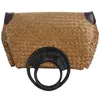 Totes -2X femmes sacs de paille femme bambou été plage tissage sac à main dame à la main Vintage poignée en bois sac