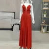 Casual Dresses Backless A-Line Spaghetti Straps Red Satin Prom Wedding Party Robe 2024 Sparkly Floor Length Sexy Night Evening Vestidos