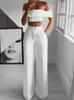 Kobiety Jumpsuits Rompers Eleganckie wysokie talia luźne garnitury dojeżdżające do pracy kobiety y off thoder crop tops szeroką nogę przycisk dostawa odzież cl otbz9