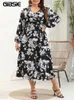 GIBSIE Grande taille Boho imprimé floral automne robes longues pour femmes 2023 pleine lanterne manches portefeuille col en V décontracté vacances ALine robe 240321