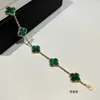 Brand Charm Classic Van 925 Pure Silver Natural Natural Malachite Gold Plated Clover Bracelet Personnalisé Bijoux personnalisé