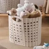 Laundry Bags Plastic Foldable Basket White/Grey Hollowed Large Capacity Bin With Carry Handles Punch-Free