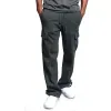 men's Multi-pocket Cargo Pants Autumn Fleece Sweatpants Fi Drawstring Straight Pant Male Loose Comfortable Sports Trousers V9h9#