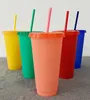 Custom24oz/710ml Summer Creative Water mug Paper Scrap Plastic Cold Color Changing Straw Tumbler Large Capacity Juice Plastic Water Cup