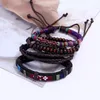 Corde tressée à la main multicouche en bois perlé Bracelets porte-bonheur 4 pièces ensemble bracelet réglable Style ethnique bijoux pour femmes hommes