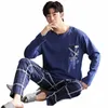 Otoño Cott Hombres Pijamas Conjuntos Clásico Cuadros Impreso Pantalón Ropa de dormir Joven Niño Homewear Coreano Fi Pijamas Hombre Pijama K6cr #