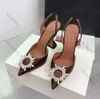 Amina Muaddi Elbise Ayakkabı Sandalet Saten Slingbacks Bowtie Pompalar Ayçiçeği Yüksek Topuklu Ayakkabı 10cm Kadın Lüks Tasarımcı Partisi Düğün Ayakkabı Boyutu 35-42