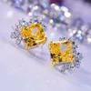 Boucles d'oreilles en argent sterling S925 plaqué platine jaune CZ carré diamant à haute teneur en carbone bijoux fins pour femmes cadeau de fête de luxe