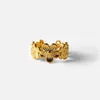 Anneaux de bande Bague d'ouverture réglable de fleur en acier inoxydable exquise bijoux de doigt imperméables galvanisés en or 18 carats PVD J240326