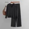 Womens Two Piece Pants 2024 Autumn and Winter Fashion Wide-Ben tröja Kvinnor Passar V-Neck stickade topplånga byxor Tvådelar Set Drop Otjs9