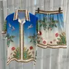 Herrespår 2024 Tvådel män sätter män klädtryck set kort slve ny mode hawaiian skjorta set sommar casual blommor strand skjorta ropa t240326
