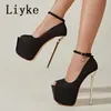 Liyke Fashion Platform Pump Stiletto Sandals Super Super High High Cheels Open Open Toe Buckle Strap Wedding Stripper Shoes 240320