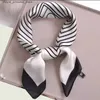 Scarves Square imitation silk scarf with black and white striped headband suitable for womens multifunctional silk feel collar Q240326