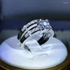 حلقات الكتلة 925 Sterling Silver Double Row Zircon micro inlaid for Women Style Wedding Diamond Ring مجموعة مجوهرات زوجين