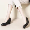 Dress Shoes Pointed Cowhide Work Women's High-heeled Office Slope-heeled El Stewardess's