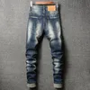 Fi Designer Men Dżinsy Retro Blue Splated Designer Ripped Dżinsy Men Camoue Camoue Pocket Hip Hop Denim Pants Hombre S9bx#