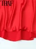 Traf 2024 kadın moda kolsuz sırtsız yular elbise gündelik ince yumuşak saten midi uzun elbiseler kadınlar için vestidos mujer kırmızı 240319