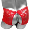 Sous-vêtements sans entrejambe pour hommes Boxers en dentelle Shorts Sous-vêtements Voir à travers Bowknot Sexy Sissy Lingerie Culotte Bikini Slip Homme