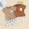 衣料品セット2024幼児の男の子夏の衣装動物プリント半袖Tシャツと弾力性のあるショートパンツ2ピースの休暇用服セット