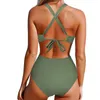 Kvinnors badkläder Kvinnor En bit baddräkt Crisscross Bandage Hollow Wrap Tight Montering Sling Swimwears Bikinis Set